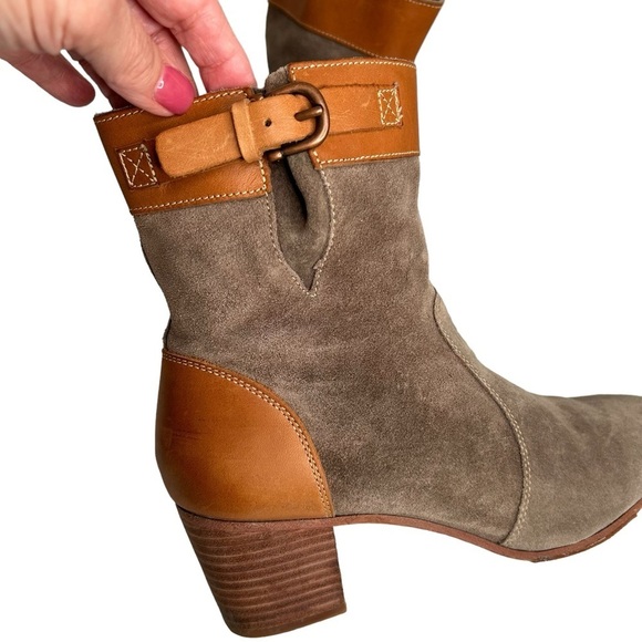 Sebago Dark Taupe Suede Sides w/Tan Leather ‘Nell’ Ankle Boots Sz 9.5 - Picture 6 of 13